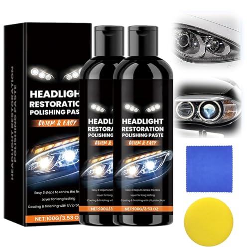 2PCS Headlight Stain Remover Polishing Paste, 2025 New Professional Car Headlight Restoration Kit, Repair with Scratch Removal, Headlight Polish Cleaner for Lights Long-Lasting Clarity