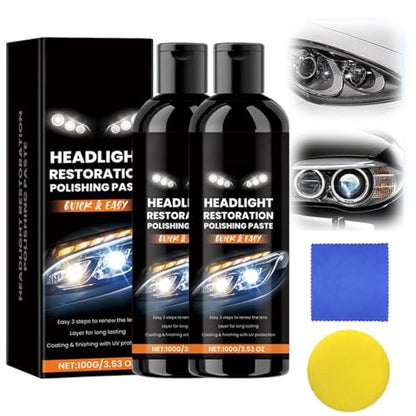 2PCS Headlight Stain Remover Polishing Paste, 2025 New Professional Car Headlight Restoration Kit, Repair with Scratch Removal, Headlight Polish Cleaner for Lights Long-Lasting Clarity