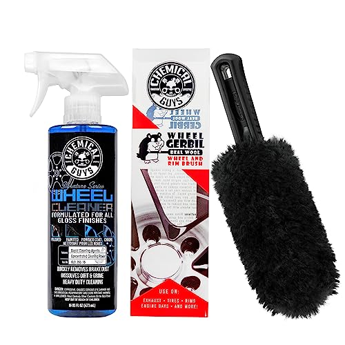 Chemical Guys CLD_203_16 Signature Series Wheel Cleaner For All Gloss Finishes, For Cars, Trucks, SUVs, & More 16 fl oz + Acc_B01 Gerbil Wheel Rim Brush (For Exhaust, Tires, Rims, Engine Bays, & More)