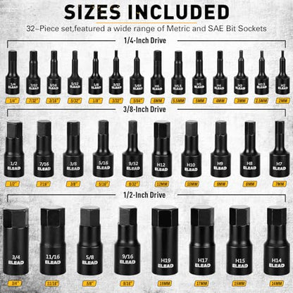 36-Piece One-Piece Hex Bit Socket Set includes Socket Adapter, 1/4", 3/8", 1/2", Cr-V Steel, SAE and Metric Set, Reinforced Storage Case, Automotive Mechanic Professional Master Tool Set - style: 36-Piece Hex Bit Socket Set