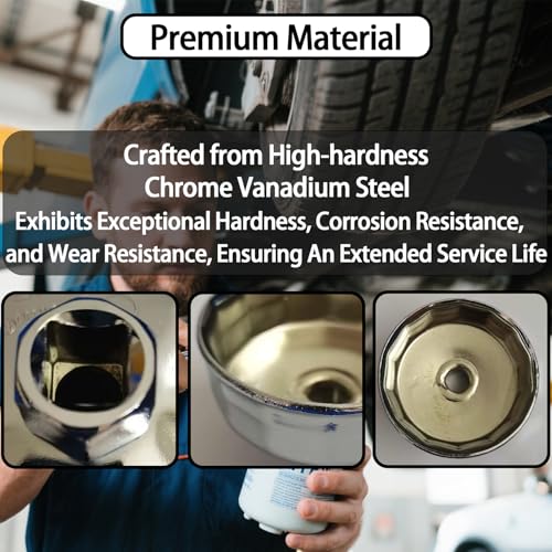 64-65mm Oil Filter Wrench, 14 Flute Wrench & 1/2Inch Square Drive Flute Oil Filter Removal Tool, Compatible with 57356, 15400-PLM-A02 Oil Filter - size: 64-65mm 14 Flute