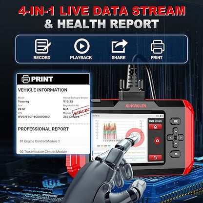 KINGBOLEN OBD2 Scanner S500 Car Scanner, Lifetime NO Cost Update Diagnostic Scan Tool with 6 Reset,Oil/Brake/SAS/Throttle/Inject/ABS Reset, Engine ABS SRS Transmission OBD2 Code Reader, Battery Test | OBD2 Diagnostic Scan Tool with 6 Reset,Oil Brake SAS T
