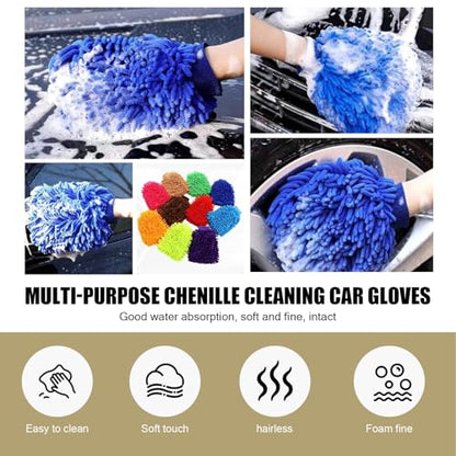 2 PCS Car Microfiber Wash Mitt, 5.51In X 9.05In Chenille, for Car Washing, Elastic Cuff Multi-Purpose Wash Mitt Cleaning Kit (Black)