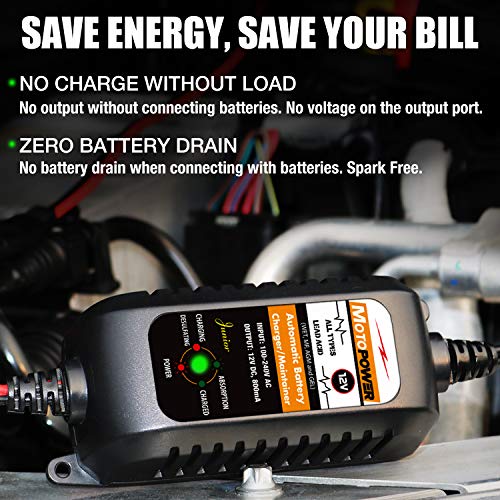 MOTOPOWER MP00205A 12V 800mA Automatic Battery Charger Maintainer, 2-Pack | Battery Charger, Battery Maintainer, Trickle Charger and Battery Desulfator