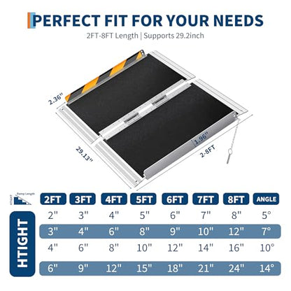 Portable Wheelchair Ramp Heavy Duty Aluminum Folding Ramp w/Non-Slip Surface, 600Lb Capacity, Threshold for Home Steps, Scooter for Car, Doorways, Curbs & Stairs (Foldable, Lightweight, Safety Lock) - size: 4 ft