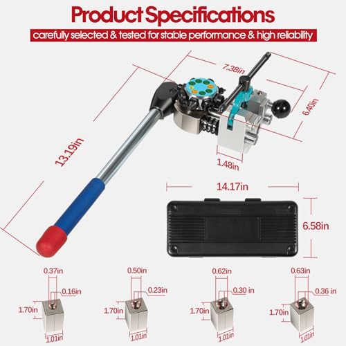 Professional Brake Line Flaring Tool- 45 Degree Set - Single, Bubble, and Double Flare Tool Kit - Used with Various Tubes, with 4 Split Dies for 3/16”, 1/4”, 5/16”, 3/8” Tubing