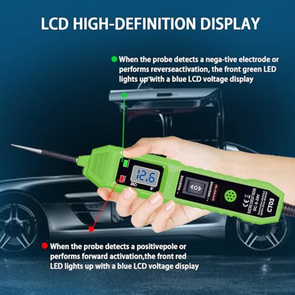 CT03 Power Circuit Tester, 6-24V DC Test Light Short Circuit, Automotive Component Electrical Polarity Identify Continuity Tester, Overload Protection - color: Green