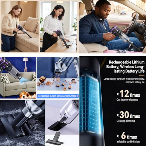 Airpollo® Car Vacuum Portable Cordless Handheld Cleaner Aspiradora para Carro, 4 in 1 with LED Screen V2 Portable 29000 Pa Suction Air Blower, Rechargeable High Power for Home, Long Lasting Battery