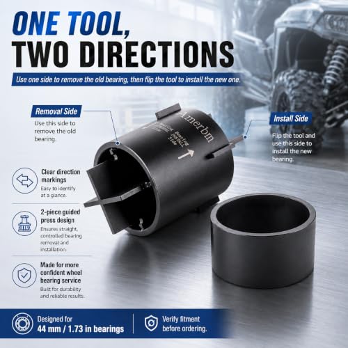 Wheel Bearing Press Tool for Polaris RZR Ranger Sportsman 40mm 44mm | Tabs lock into knuckle grooves, pressing the outer race only &Fits 40mm & 44mm bearings, front & rear, RZR Ranger Sportsman