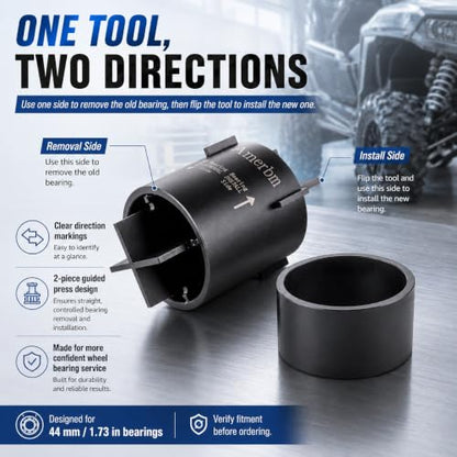 Wheel Bearing Press Tool for Polaris RZR Ranger Sportsman 40mm 44mm | Tabs lock into knuckle grooves, pressing the outer race only &Fits 40mm & 44mm bearings, front & rear, RZR Ranger Sportsman