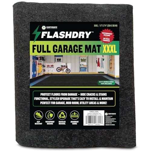 FLASHDRY Garage Floor Mat XXXL 17'x7'4" - Extra Large Waterproof Oil Spill Mat Under Car - Durable Absorbent Garage Rug Protects Floors from Spills, Oil Leaks, Tire Marks - Easy Clean, Customizable