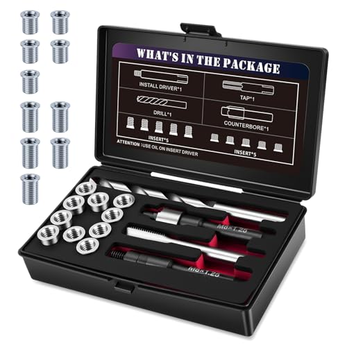 M8X1.25 Metric Thread Repair Kit with Insert HSS Drill, Tap, Installation Driver, Counterbore, Two Sizes Stainless Steel Insert 5PCS 11.7MM and 5PCS 16.2MM