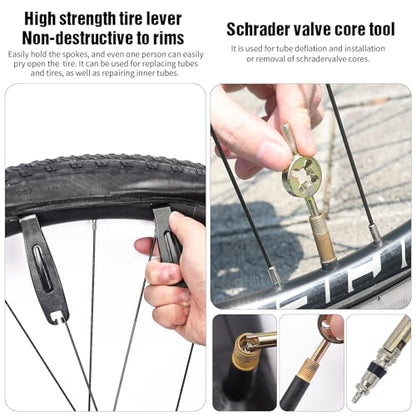 35 PCS Bike Tire Repair Kit, Bicycle Inner Tube Patch Kit with 28 PCS Vulcanizing Patches,Rubber Solution, Metal Rasp, Bike Tire Levers, Bike Patch Kit with Portable Box for MTB BMX Road Bike