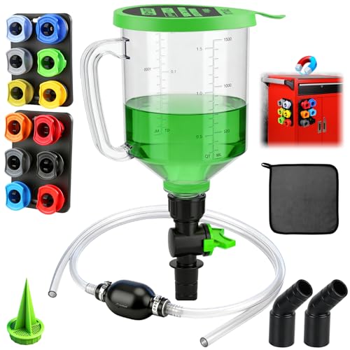 20-Piece Engine Oil Funnel Kit, 1.59QT/1.5L Oil Funnel Set with 12 Adapters, Siphon Hose Pump, Towel, Elbow Fitting, Arrow Screen and Magnetic Storage Hooks Tray, Compatible with GM/Ford/BMW/Audi Etc. - color: Multi-Color