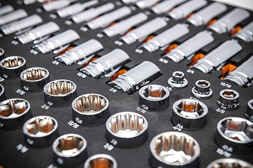 GEARWRENCH 85 Piece 3/8” Drive Master SAE Socket Set in Foam Storage Tray - GWMSSKT38SAE - size: One Size, style: 3/8" Chrome Sockets