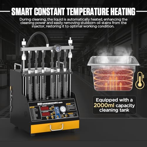 Fuel Injector Cleaner and Tester Machine, 6 Cylinder Fuel System Injection Cleaning Tester with Cleaning Fluid Heating, 3 Cleaning & 10 Testing Functions for GDl,EFI,FSI,12V/70V/120V Option - size: CT450