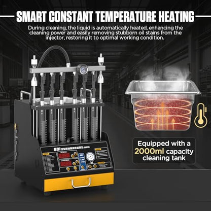 Fuel Injector Cleaner and Tester Machine, 6 Cylinder Fuel System Injection Cleaning Tester with Cleaning Fluid Heating, 3 Cleaning & 10 Testing Functions for GDl,EFI,FSI,12V/70V/120V Option - size: CT450