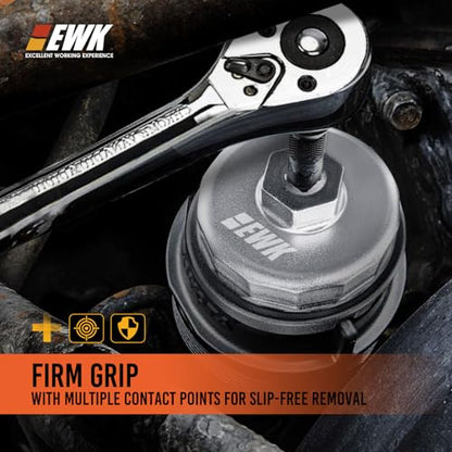EWK 64mm 14 Flute Oil Filter Wrench with 4-Slot Grip, Forged Aluminum Removal Tool for Toyota Camry, Tundra, Tacoma, Lexus 2.0L - 5.7L Engines - style: Oil Filter Wrench