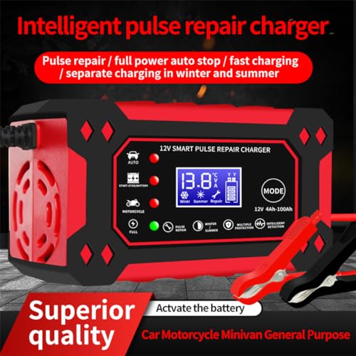 Car Battery Charger,12V 6Amp Trickle Charger and Maintainer, Smart Fully Automatic Battery Charger w/Temperature Compensation, Battery Pulse Repair and Desulfator for Lead Acid AGM Batteries - color: 1) - 6Amp/12V (Red)