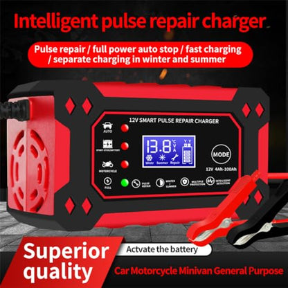 Car Battery Charger,12V 6Amp Trickle Charger and Maintainer, Smart Fully Automatic Battery Charger w/Temperature Compensation, Battery Pulse Repair and Desulfator for Lead Acid AGM Batteries - color: 1) - 6Amp/12V (Red)