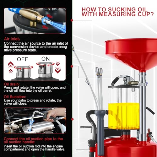 Upgraded Design Waste Oil Drain Tank, Pneumatic Oil Drainer, Oil Lift Drain and Extractor,Air Operated Drainer for Oil Change (Red 26.4 Gallon) - color: Red 26.4 Gallon