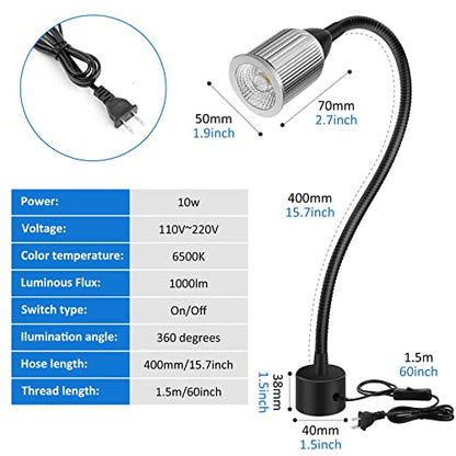 10W Magnetic Machine LED Work Light with Flexible Gooseneck and Magnetic Base, 1000lm, 6500k Magnetic Base Tool Lamp for Work Bench, lathe, Sewing Machine, Grill, Shop, Industrial Lighting