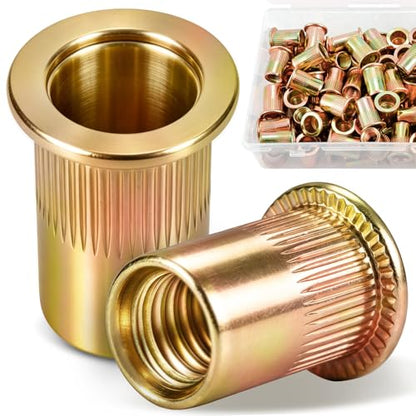 88Pcs 5/16" Rivet Nut, Zinc Plated Rivnut Knurled Body Flat Head Threaded Insert Nutsert 5/16"-18UNC RIV Nut for Metal, Automotive, Furniture, Thin Sheet Applications - size: 5/16 -18 88pcs