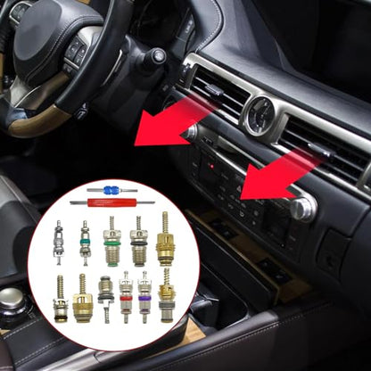 102Pcs Air Conditioning Valve Core Accessories Kit, A/C R12 R134a Refrigeration Tire Valve Stem with Double Head Dual Dismantling Remover Installer Tool Assortment Kit