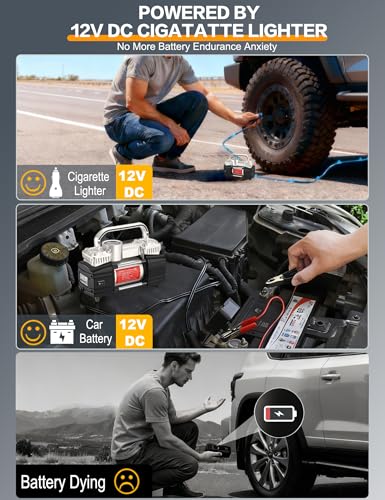 GSPSCN 12V Digital Heavy Duty Tire Inflator PortableAir Compressor Pump | with Toolbox Tire Repair Kit 6X Faster Inflation Auto shut-off Dual Cylinders Air Pump 150Psi for Car,Pickup Truck,SUV,Balls