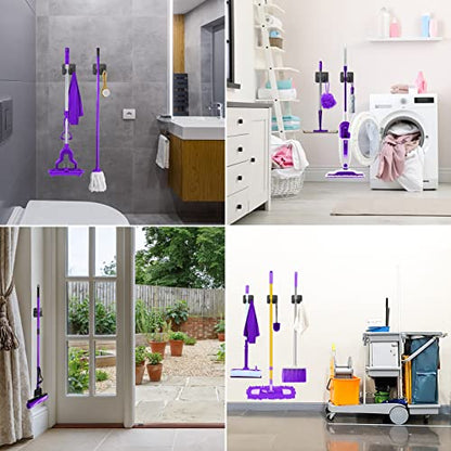 Stainless Steel Broom Holder, Heavy Duty, Rust Resistant, 4 Gripper Positions with 4 Hooks, Black | Drill-Mounted Gripper Rack Holds Brooms, Mops and Garden Tools Safely in the Laundry Room, Kitchen, Garage, Garden and Shed - color: Black