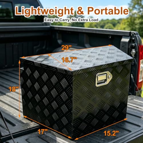 29 Inch Aluminum Black Plated Trailer Tongue Tool Box Pickup Waterproof Truck Bed Toolbox with Lock and Key for RVs, ATVs, Trailer & Truck (29"x17"x18") - color: Black, size: 29" x 17" x 18" - Strip