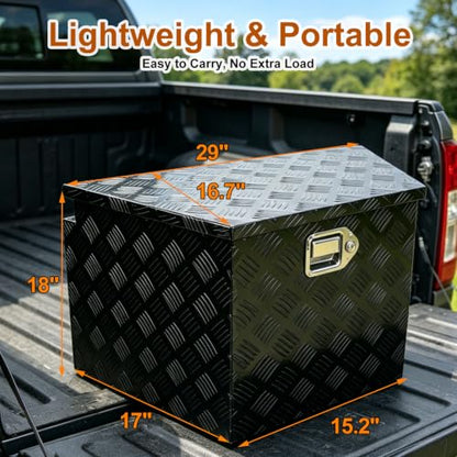 29 Inch Aluminum Black Plated Trailer Tongue Tool Box Pickup Waterproof Truck Bed Toolbox with Lock and Key for RVs, ATVs, Trailer & Truck (29"x17"x18") - color: Black, size: 29" x 17" x 18" - Strip