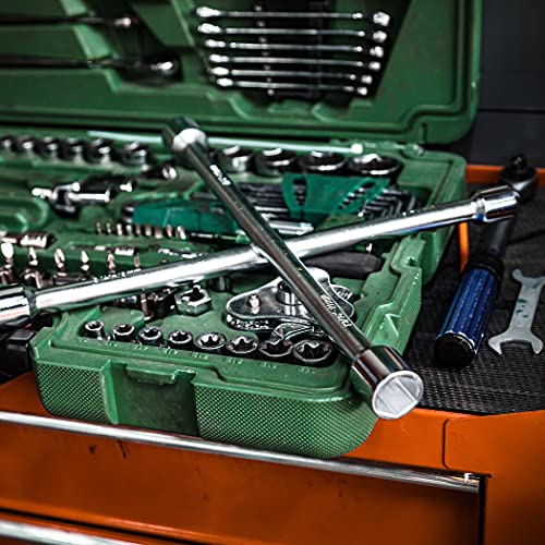 CARTMAN 14 Inch Heavy Duty 4 Way Universal Cross Lug Wrench Tire Iron | Built with sturdy thick steel structure, 4 integrated sockets sized 17/19mm & 21/22mm for effortless vehicle tire maintenance - size: 14" Chrome