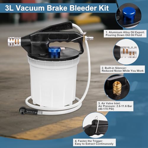 3L Vacuum Brake Bleeder Kit, One Person Pneumatic Brake Fluid Bleeder, Flush Kit with 2L Pneumatic Fluid Extractor and 1L Refilling Bottle, with Pressure Clutch Bleeder Kit 16 Adapters