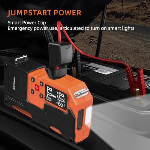 4000A Car Battery Jump Starter with Air Compressor 150PSI Portable Tire Inflator for Car 10000mAh Power Bank Emergency SOS LED Light Emergency Window Breaker Auto Shutoff 12V Battery Booster