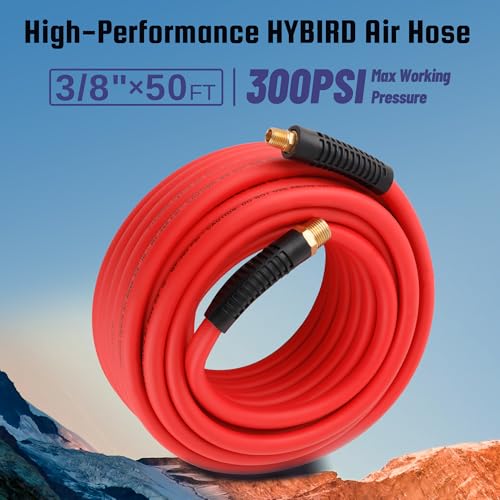 Truck Tire Inflator Kit, 3/8” x 50FT Hybrid Air Hose with 1/4" Chuck and 1/2" NPT Universal Gladhand Connection - color: Red