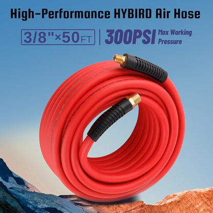 Truck Tire Inflator Kit, 3/8” x 50FT Hybrid Air Hose with 1/4" Chuck and 1/2" NPT Universal Gladhand Connection - color: Red