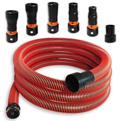 16FT Shop Vac Hose, Dust Collection Hose Kit for Home&Shop Vacuums System with 6 Adapters for Woodworking Power Tool & Sander, Compatible with festool/dewalt/bosch/ryobi/, etc Most Multi-Brands - size: 16 FT Hose with 6 Adapters