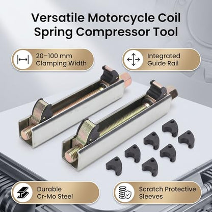 Keenso Motorcycle Coil Spring Compressor, Heavy Duty Chrome Molybdenum Steel Tool with Protective Sleeve for Rear Double Shock Absorbers, 20 to 100mm Clamping Width