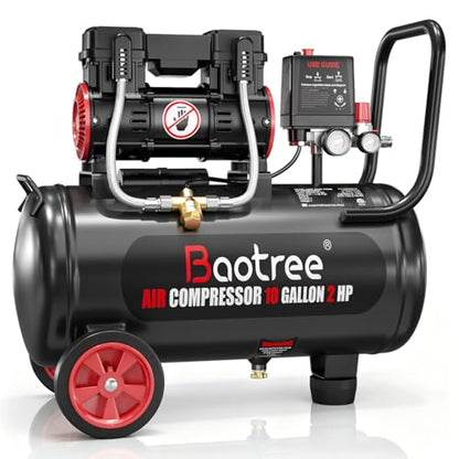 10 Gallon Ultra Quiet Air Compressor with Two Quick Couplers, 2HP MAX 115PSI Oil-Free Air Compressor Steel Tanks, 70dB Air Compressor with Wheels for Spray Painting, Auto Repair, Woodwork Nailing - size: 10G