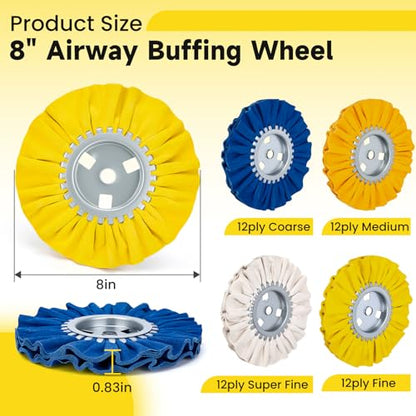 8" Airway Buffing Wheel, 4 Pcs Wheel Polishing Kit in Diameter 5/8" in Arbor Hole, Aluminum Polishing kit Used On Angle Grinder for Metal, Car, Wood