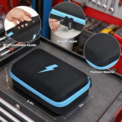 Casmilee Battery Tester Case for TOPDON BT100/BT200 100-2000CCA, Case Only | Hard Case, Layered Storage for Tester, Clamps and Cables, Mesh Pocket, Garage and Roadside Carry, Blue
