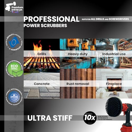 Premium Drill Brush Professional– 2in1 for Drill & Angle Grinder Ultra-Stiff 6 in Black | Scratch-Free Heavy-Duty Cleaning Brush for Concrete, Brick, Stone, Metal, Masonry, Grills, Rust - color: Black