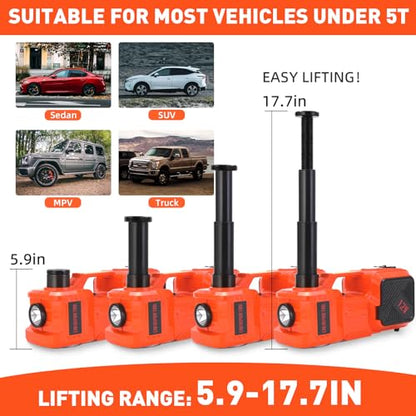 Trihelper Electric Car Jack Set 5 Ton Hydraulic Jack Car Lift Floor Jack with Integrated Tire Pump and Impact Wrench for Sedans SUV MPV Sedan Truck Change Tires Garage Repair | Lift Range 5.9-17.7in, 350 N·m Torque, 35L/min Pump, 150 PSI Gauge, Fits Sedan