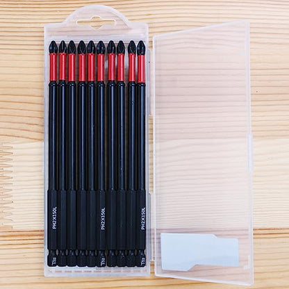 10 Pack Long Phillips Bits Magnetic Anti Slip Screwdriver Bits | 6 inch Long PH2 Bit with Anti-Slip Tip, Strong Magnetic Holding Impact-rated Durability Phillips #2 Bits for Impact Driver - size: Length:150mm