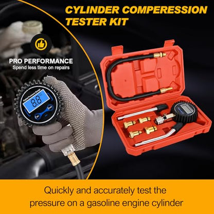 Nilight Compression Tester Kit, Digital Compression Gauge 0-250PSI Automotive Tool for Petrol Gasoline Engine Cylinder Compression Test with Adapter & Hose - color: Digital