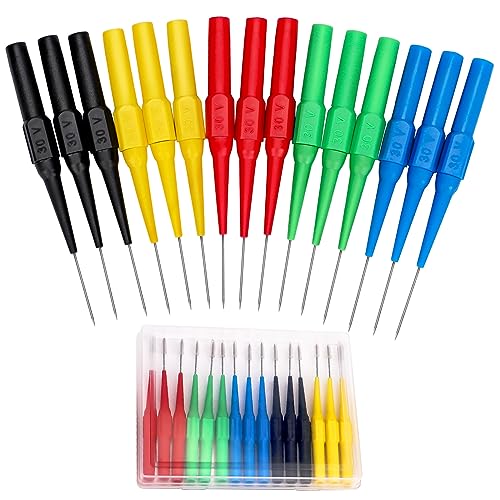 15pcs Test Back Probe Pin,Wire Piercing Insulation Back Probes Probe Non-Destructive Pin, 0.7mm Test Probes Pins Insulation Piercing Needle Multimeter 4mm Banana Socket for Car Tester