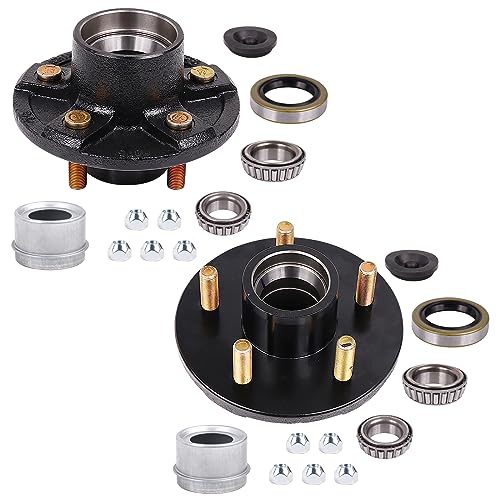 2-Pack 5 on 4.5 Trailer Hub Kit for 3500 lbs Axles, Pre-Installed Races with 1-3/8" & 1-1/16" Bearings, Rust-Resistant Wheel Hub Assembly for Boat Utility Trailers and Long Hauls - size: 5 on 4.5" 3500 lbs
