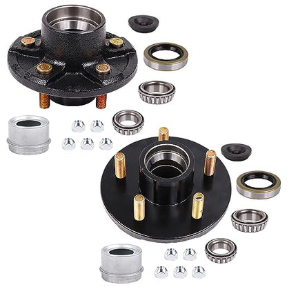 2-Pack 5 on 4.5 Trailer Hub Kit for 3500 lbs Axles, Pre-Installed Races with 1-3/8" & 1-1/16" Bearings, Rust-Resistant Wheel Hub Assembly for Boat Utility Trailers and Long Hauls - size: 5 on 4.5" 3500 lbs