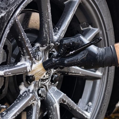 Car Detailing Brush Set, 3 Pack Interior and Exterior Detail Brushes, with Soft Boars Hair Bristles for Auto Interior & Exterior - for Cleaning Leather Seats, Air Vents, Wheels & Emblems
